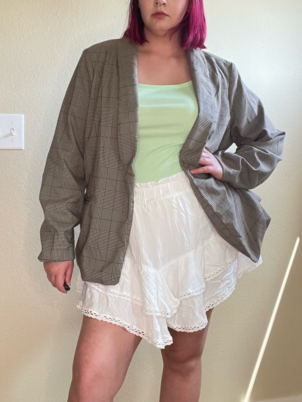 Lush Black and Cream Checkered Blazer